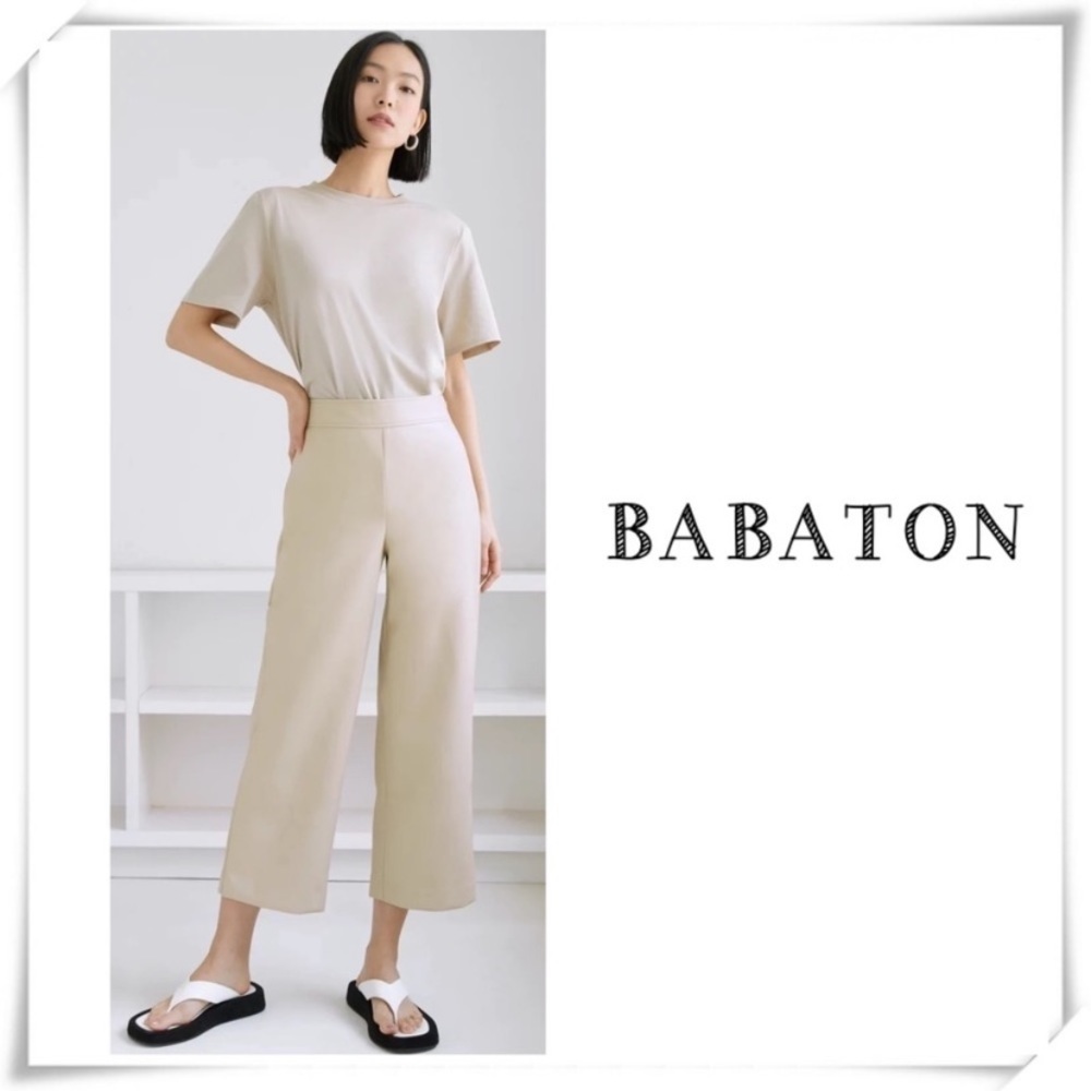 Aritzia Babaton Cynthia Wide Crop Pants Vegan Leather Culotte Pants Sant White